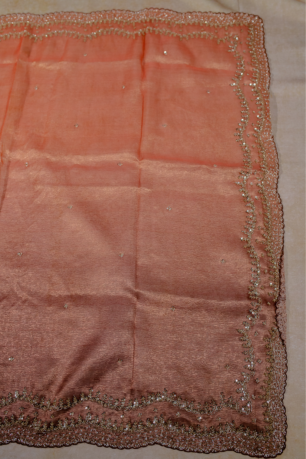 Brown& Orange Ombre Crushed Tissue Saree