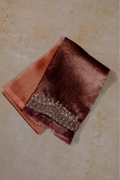 Brown& Orange Ombre Crushed Tissue Saree