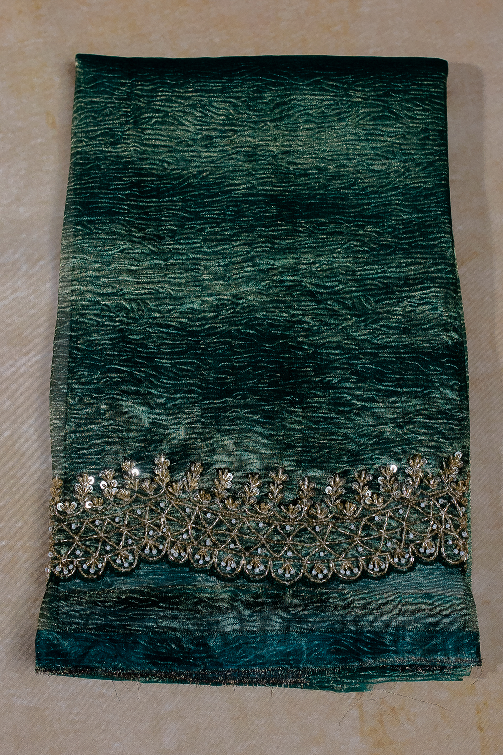 Teal Green Ombre Crushed Tissue Saree