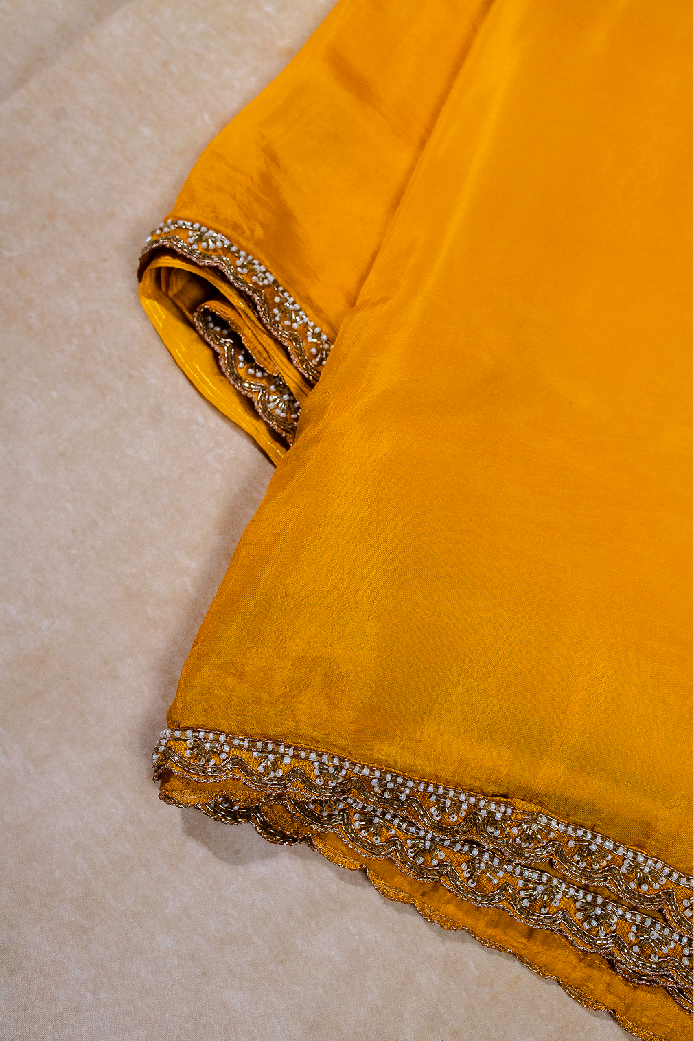 Vibrant Yellow Habotai silk saree set