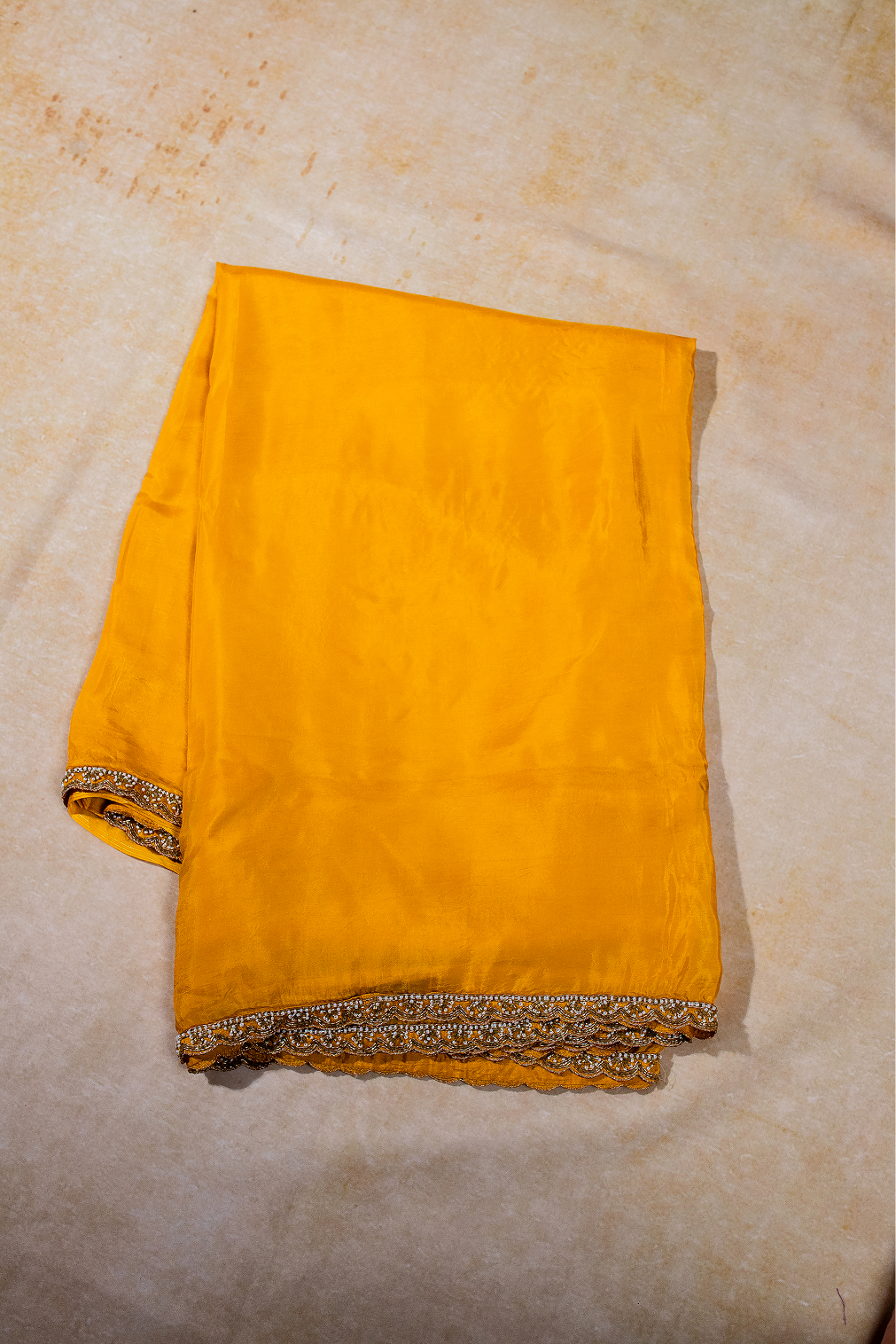 Vibrant Yellow Habotai silk saree set