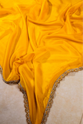 Vibrant Yellow Habotai silk saree set