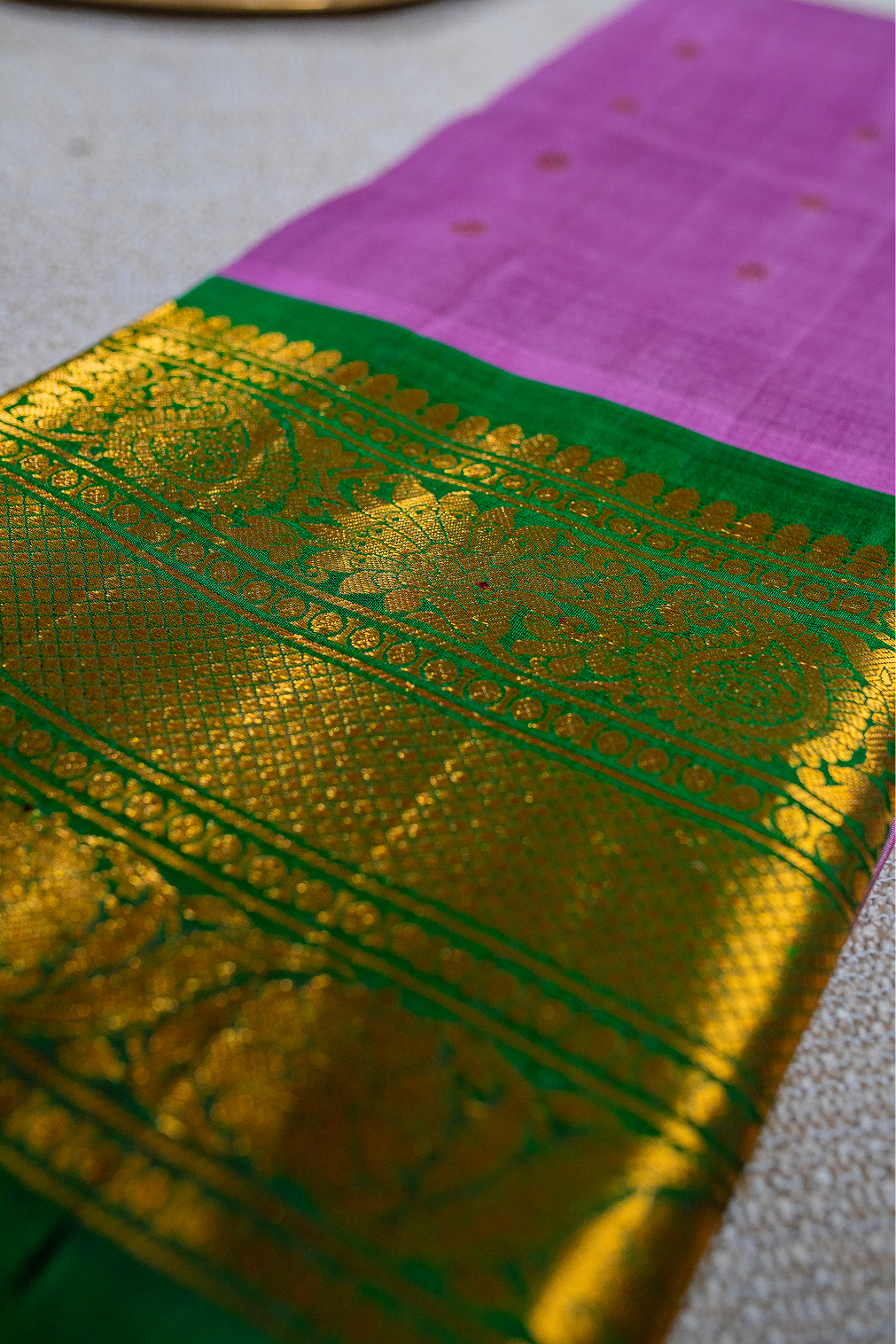 Lilac & Emerald Gadwal Pattu Saree