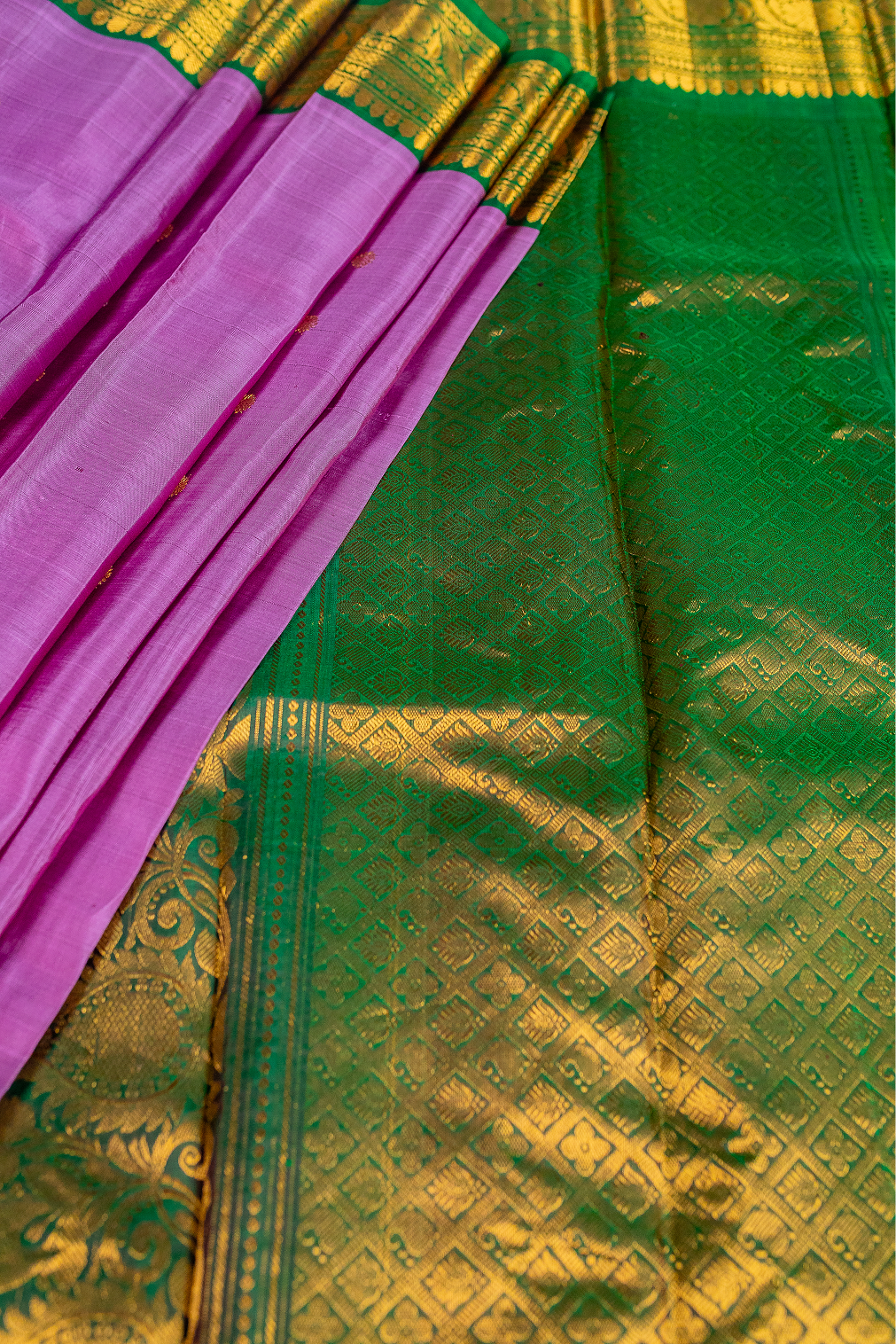 Lilac & Emerald Gadwal Pattu Saree