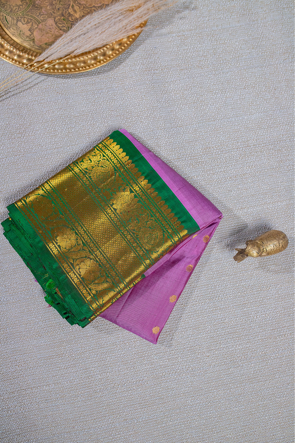 Lilac & Emerald Gadwal Pattu Saree
