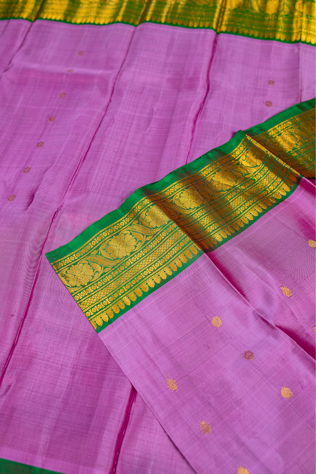 Lilac & Emerald Gadwal Pattu Saree