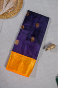 Royal Navy Blue & Golden Mustard Gadwal Pattu Saree