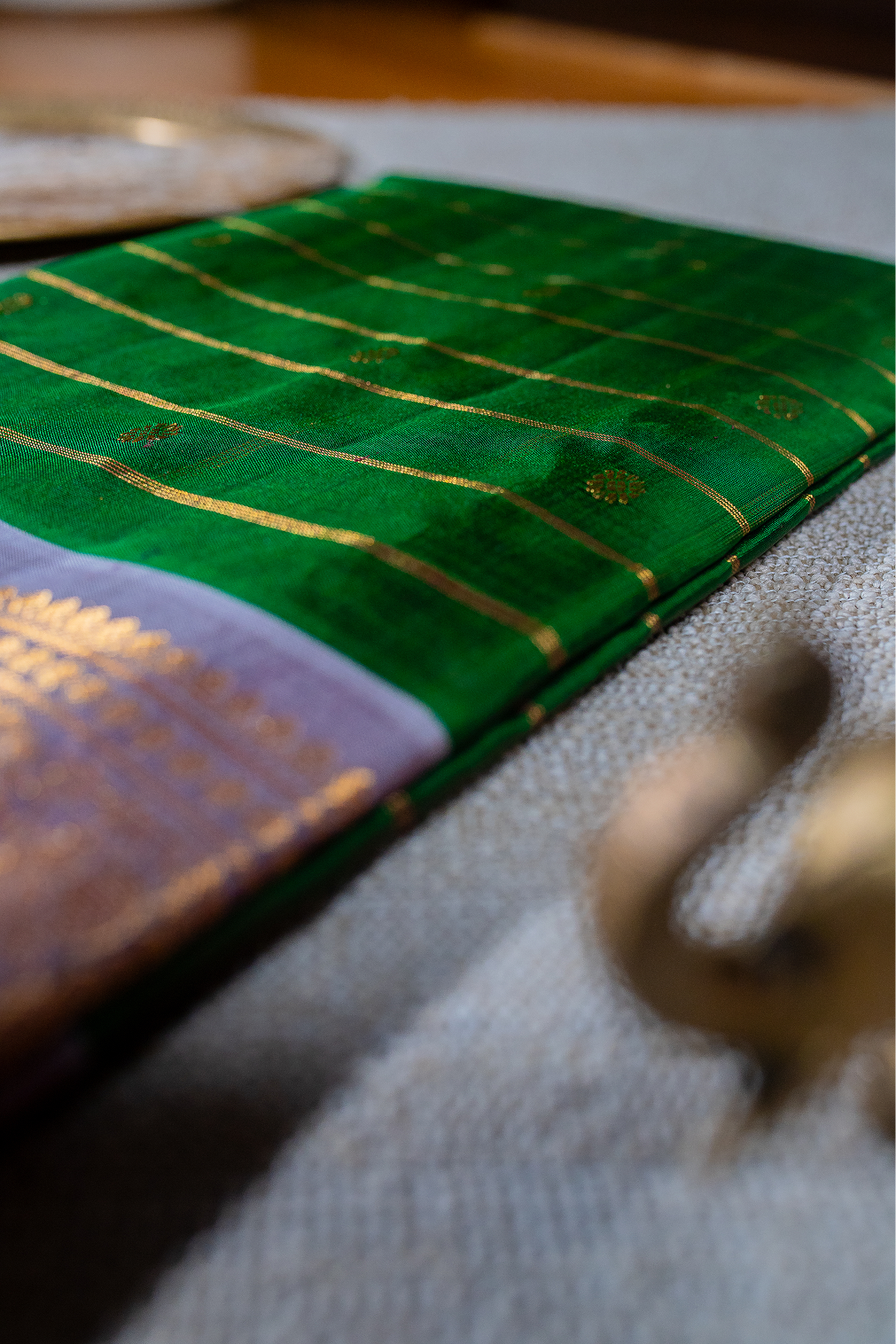 Forest green & lilac grey Gadwal Pattu