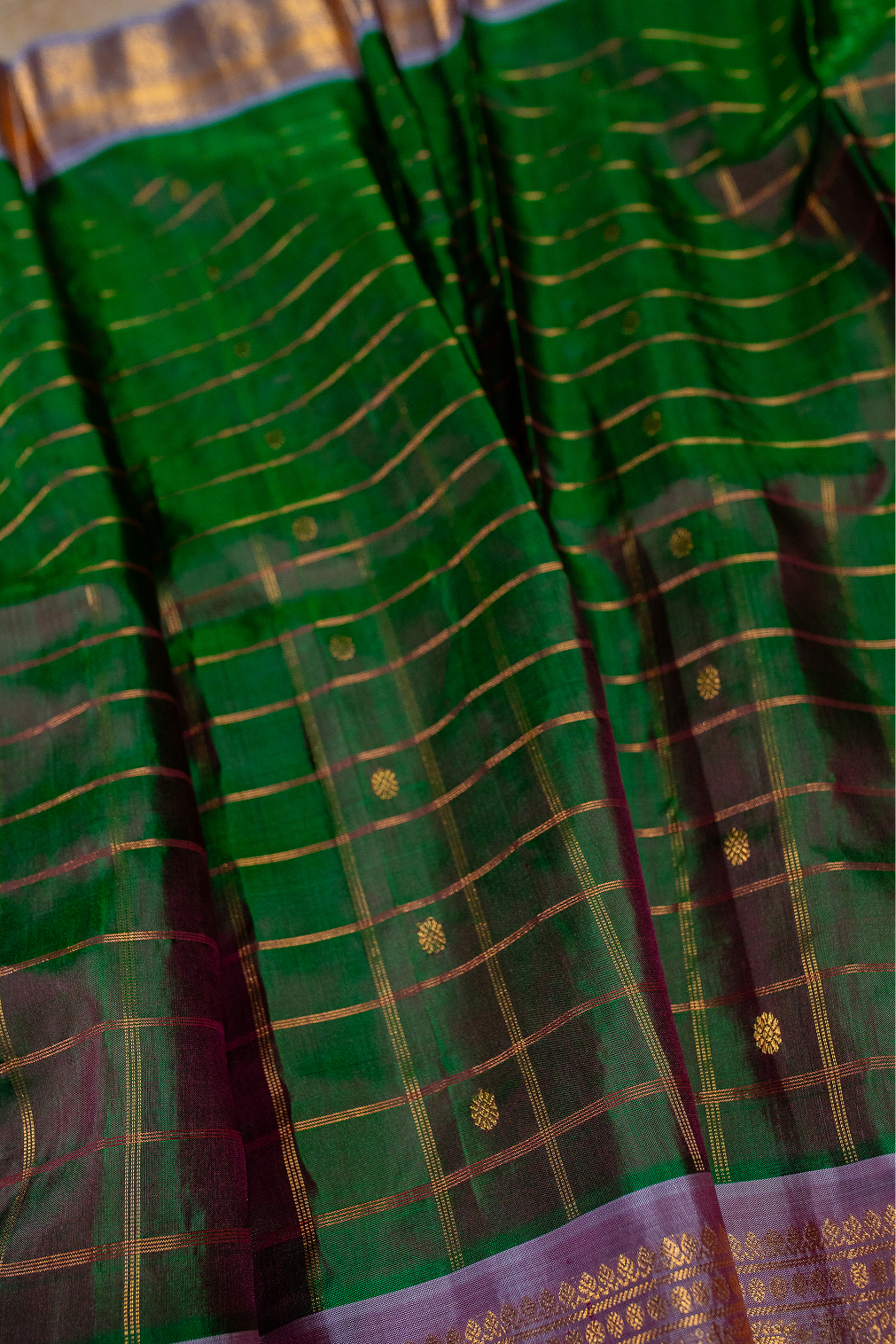 Forest green & lilac grey Gadwal Pattu