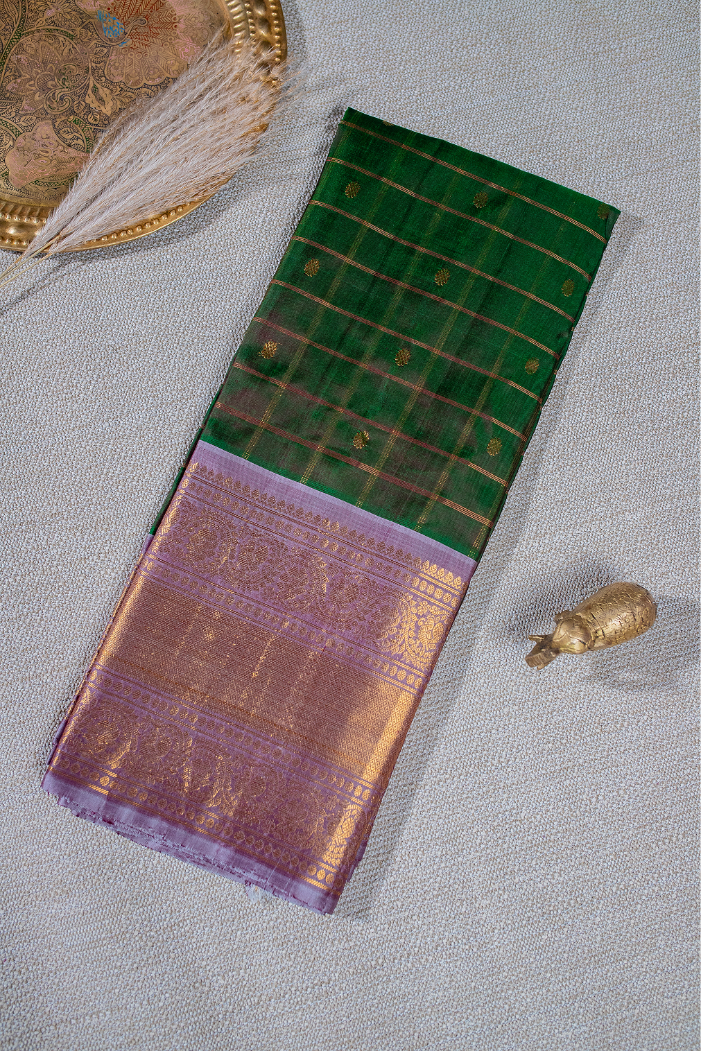 Forest green & lilac grey Gadwal Pattu