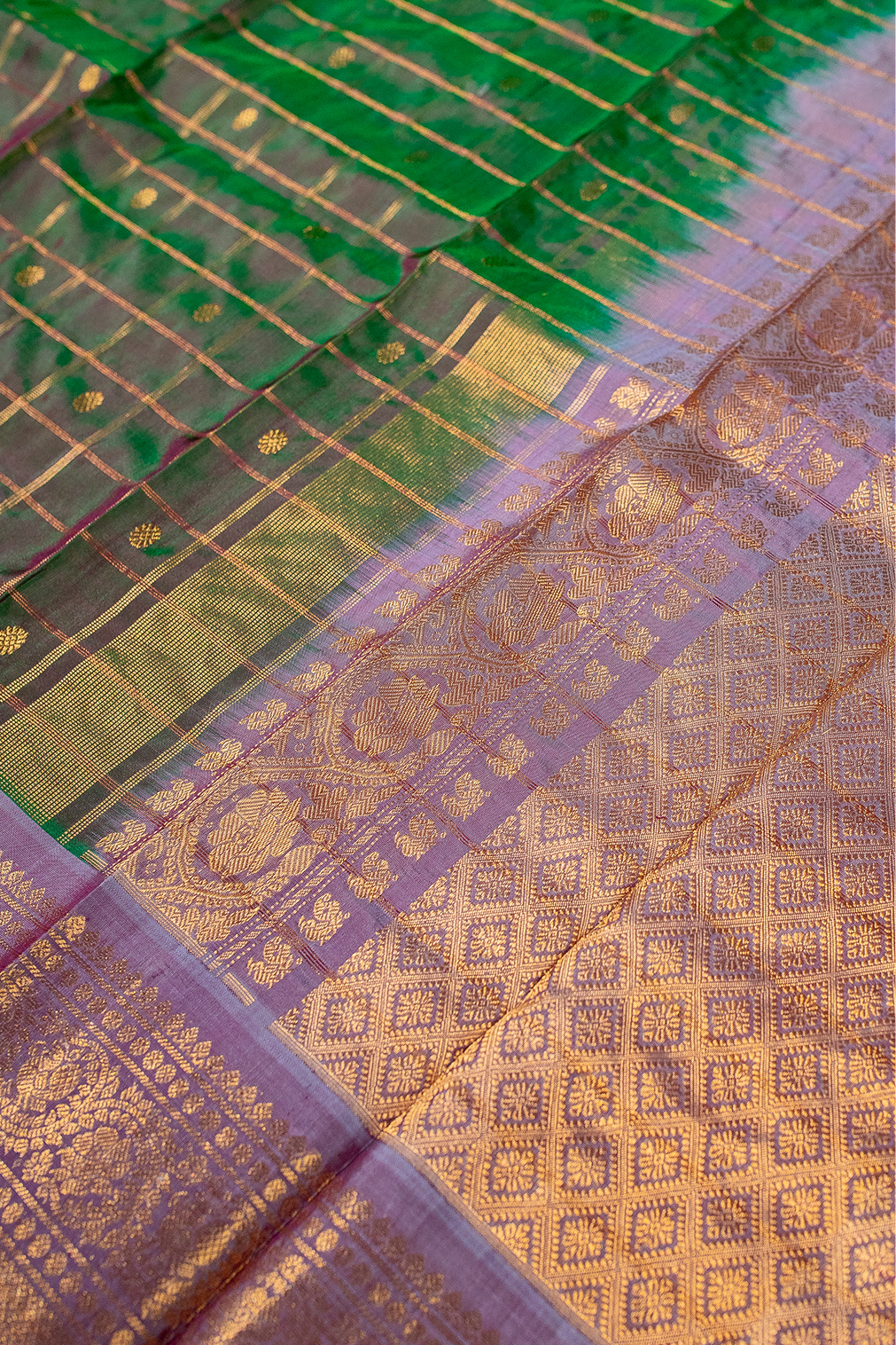 Forest green & lilac grey Gadwal Pattu