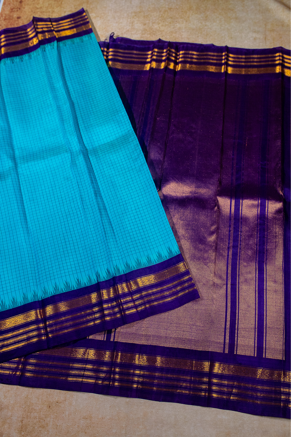 Aqua Blue & Royal purple Gadwal Pattu