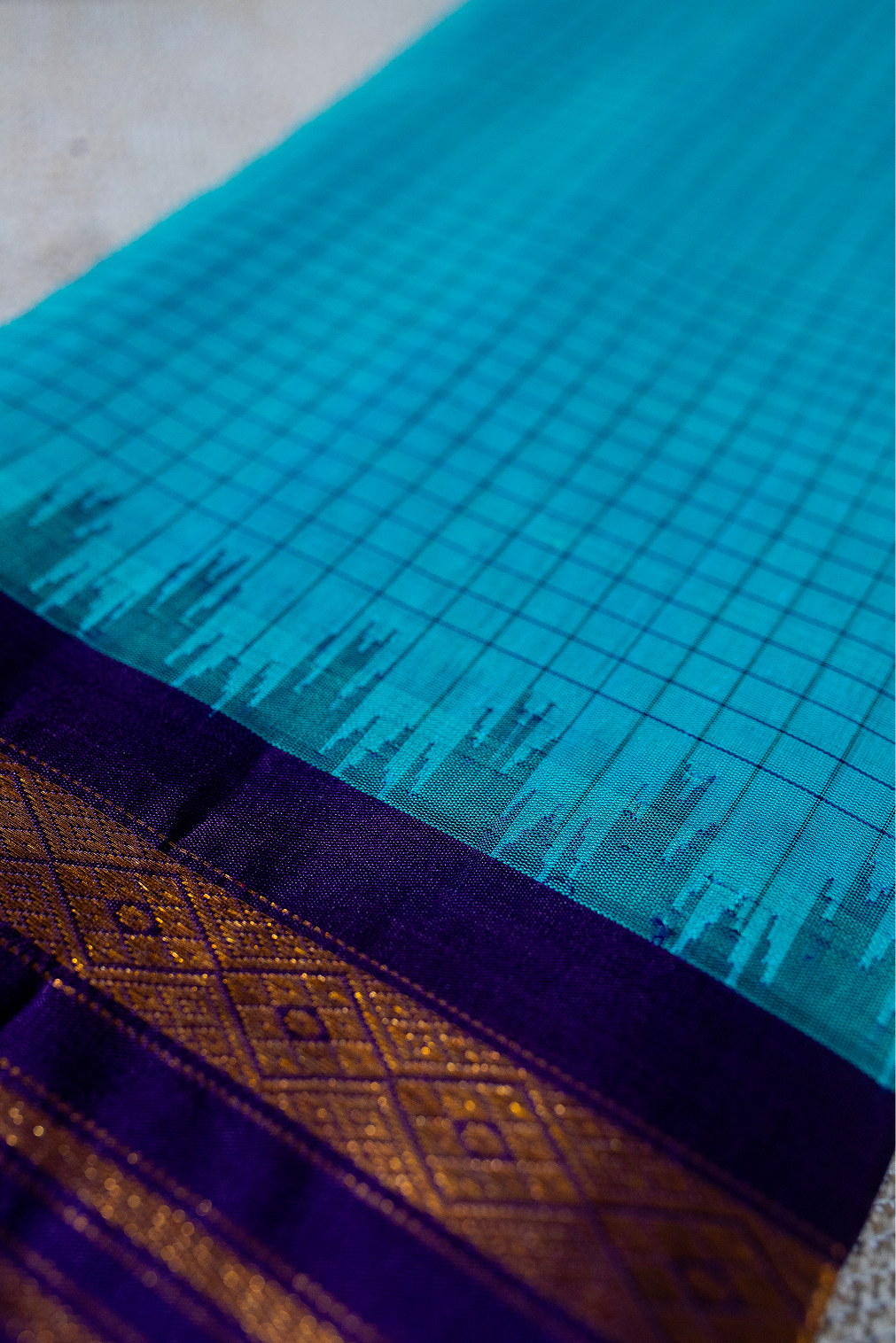 Aqua Blue & Royal purple Gadwal Pattu