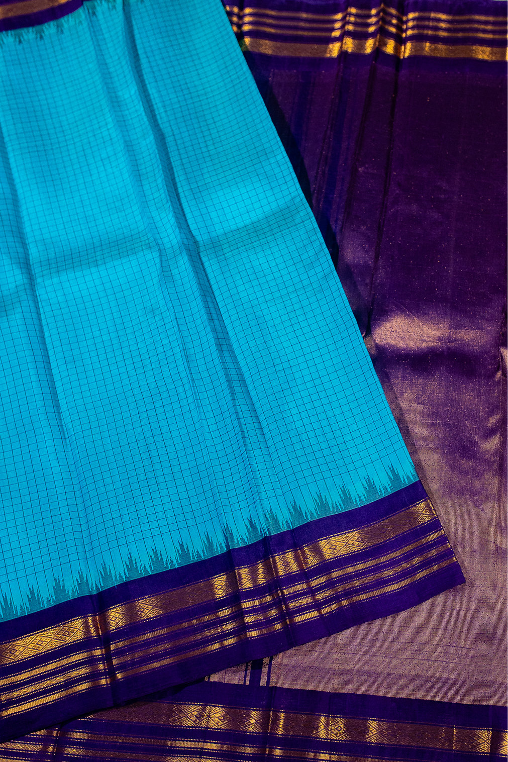 Aqua Blue & Royal purple Gadwal Pattu