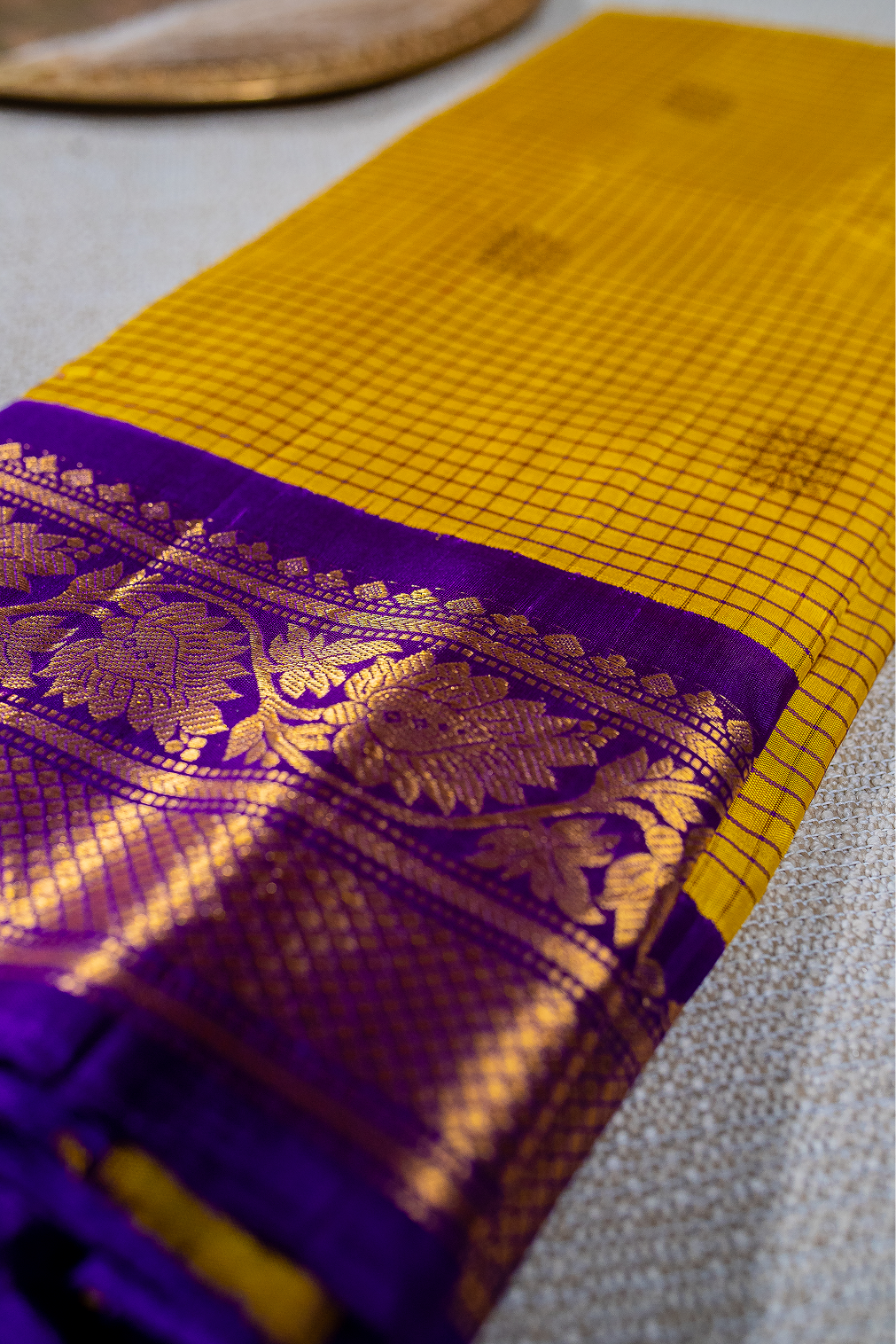 Citrine yellow& Purple Gadwal Pattu