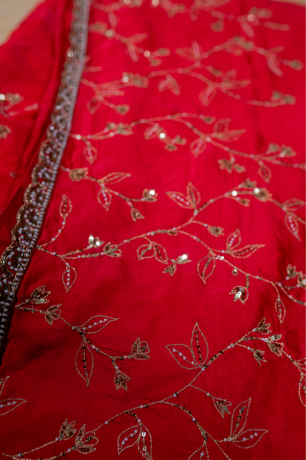 Crimson Embroidered Italian crepe saree
