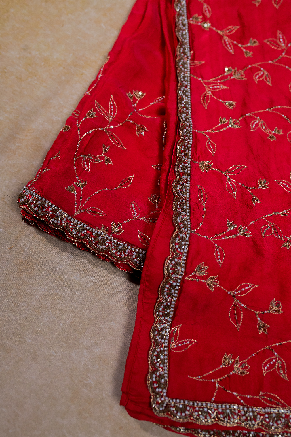 Crimson Embroidered Italian crepe saree