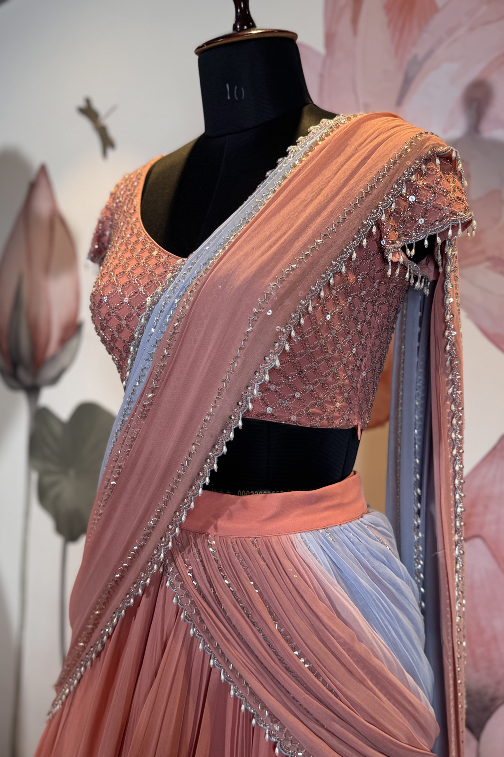 Pastel skirt saree