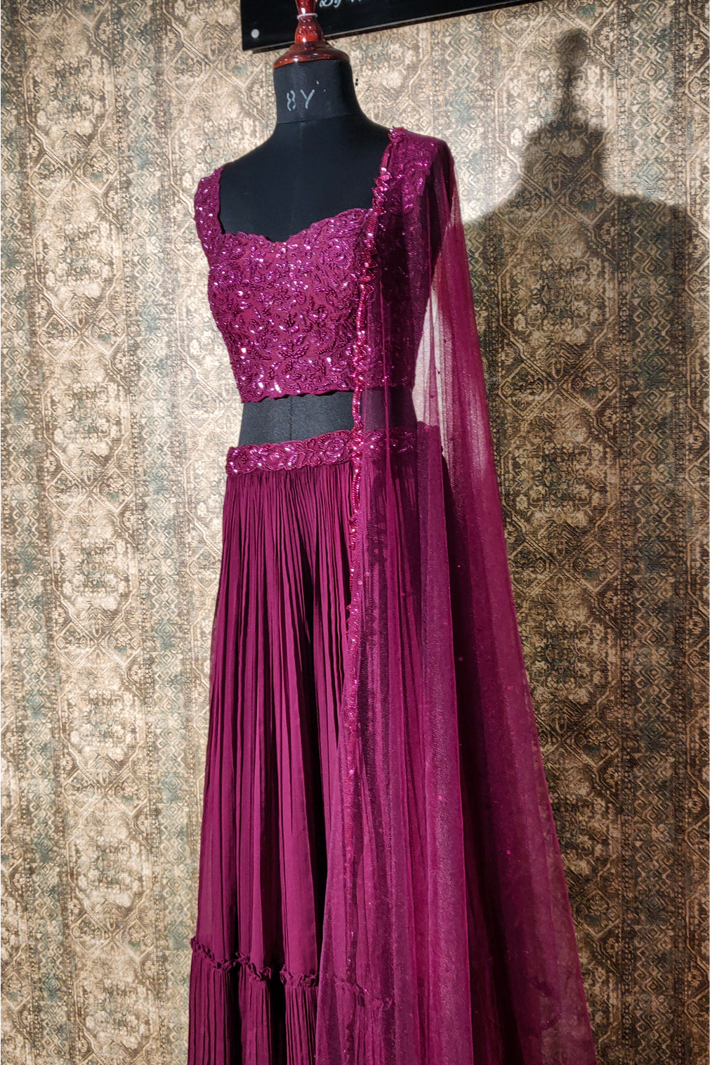 Plum Pleated  Lehanga