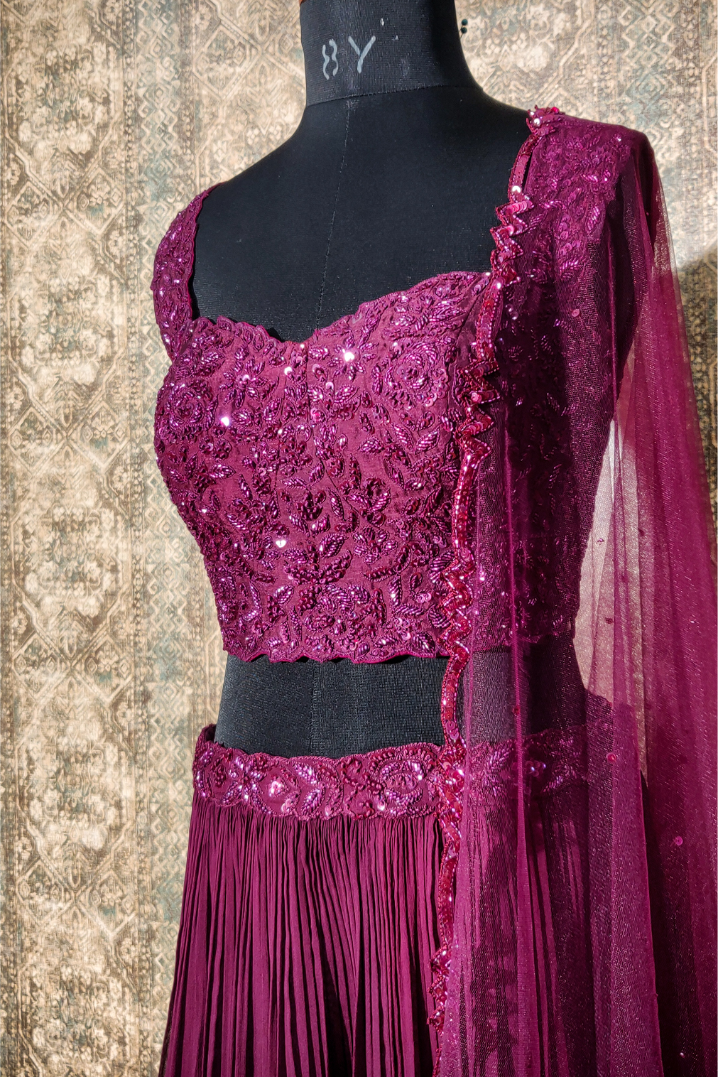 Plum Pleated  Lehanga