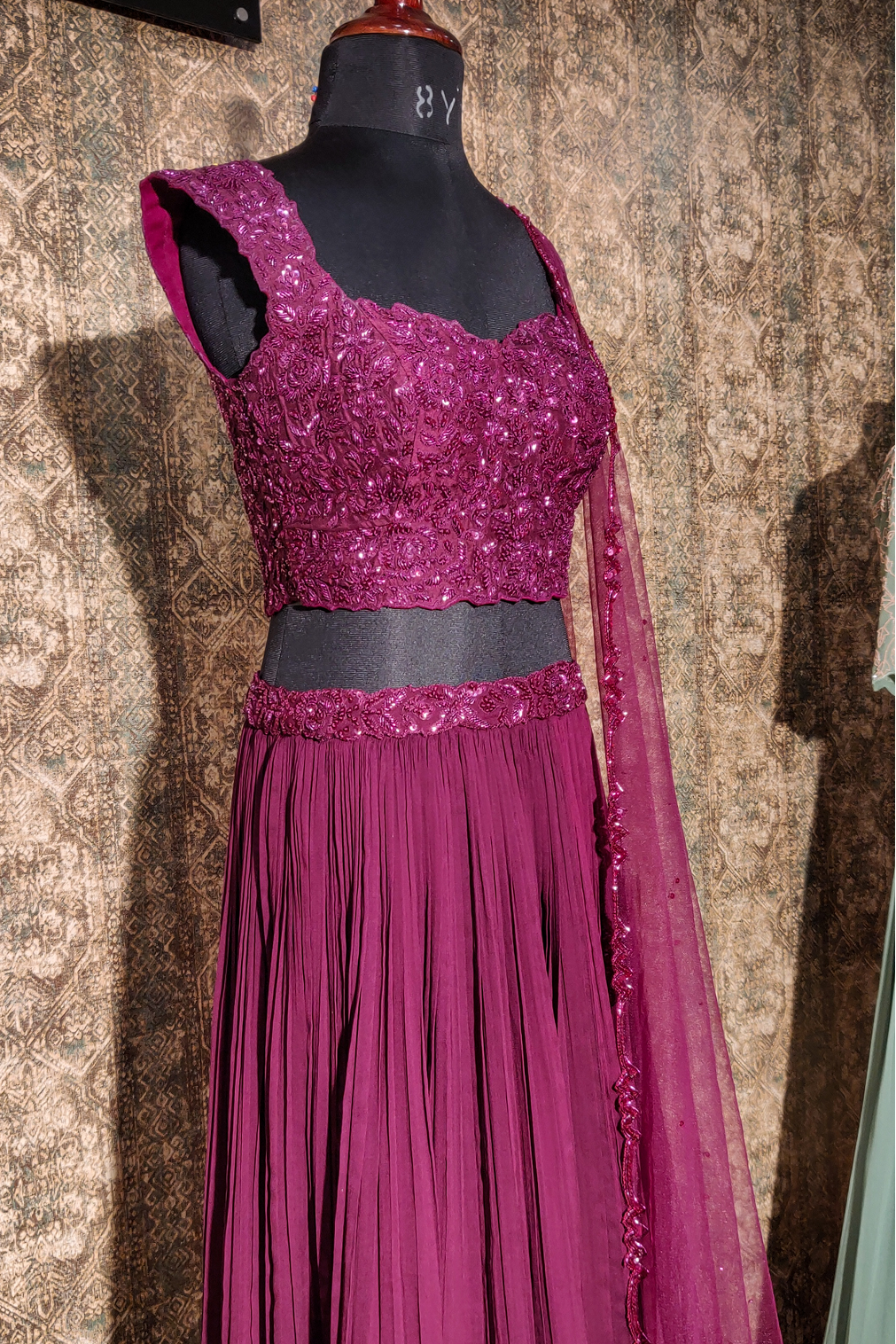 Plum Pleated  Lehanga